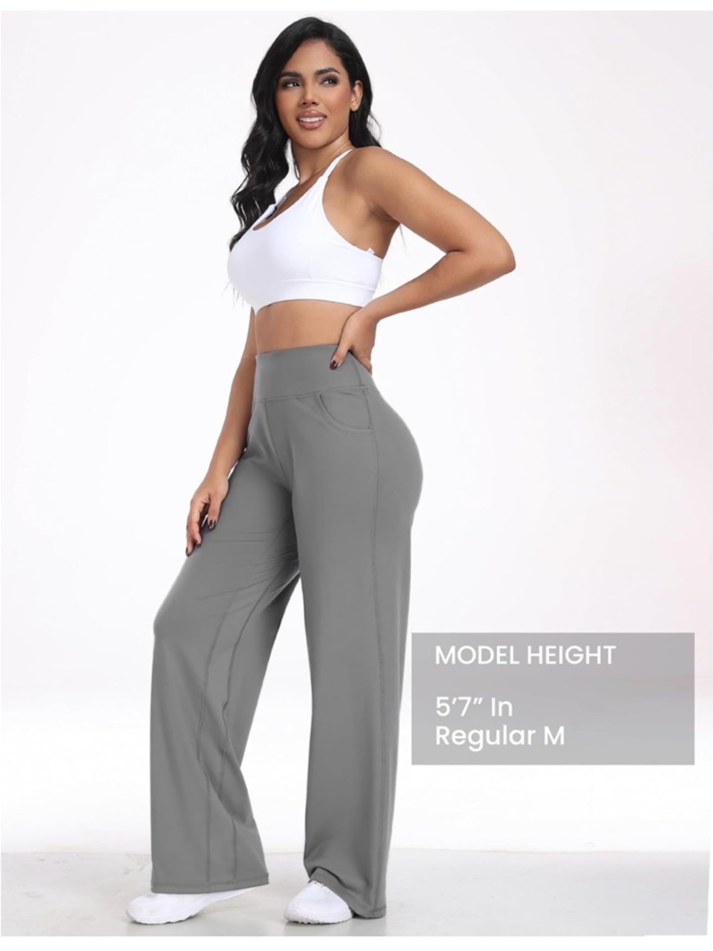 Wide Leg Pants Gray M High Waist Yoga Work Lounge Pants w Pockets NWT - Picture 3 of 4